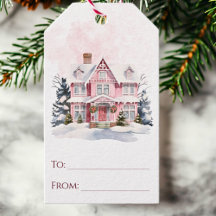 Vintage House Watercolor Natal Pink Inverno