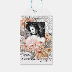 Etiqueta Para Presente Vintage Lady with Flowers