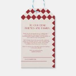 Etiqueta Para Presente Vintage Maroon & Cream Checkerboard Casamento Retr