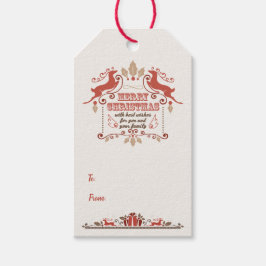 Etiqueta Para Presente Vintage Merry Christmas Reindeers Gift Tag
