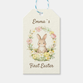 Etiqueta Para Presente Vintage My First Easter Bunny Floral Wreath