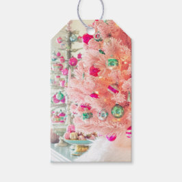 Etiqueta Para Presente Vintage Ornaments on Pink Christmas Tree Gift Tag