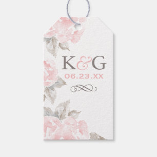 Etiqueta Para Presente Vintage Pink Watercolor Rosa Monograma de Casament