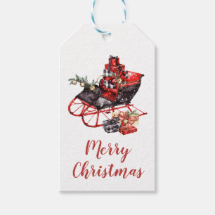Etiqueta Para Presente Vintage Red Sleigh Snow Ornament Metal