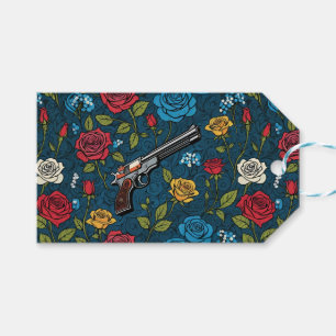 Etiqueta Para Presente Vintage Revolver Floral Com Rosa Azul Escuro