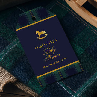 Etiqueta Para Presente Vintage Rocking Horse Plaid Baby Shower