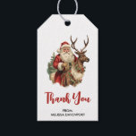 Etiqueta Para Presente Vintage Santa Claus e Reindeer Christmas<br><div class="desc">As etiquetas de presentes de Natal com uma ilustração de Natal divertida. Papai Noel em seu terno vermelho tradicional cavalgando uma rena grande e picada decorada com o Holly. Uma árvore de Natal nas costas.</div>