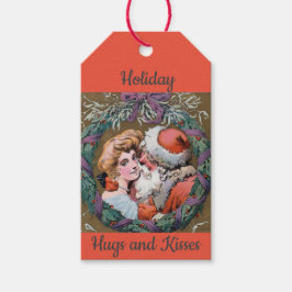 Etiqueta Para Presente Vintage Santas's Hugs and Kisses Holiday Gift Tags