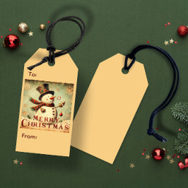 Etiqueta Para Presente Vintage Snowman - Etiqueta de presente de Natal fe