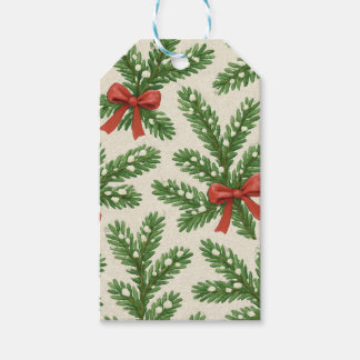 Etiqueta Para Presente Vintage style Christmas fir branch and red ribbon