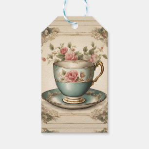 Etiqueta Para Presente Vintage Tea Cup Floral Chá de panela Tea Party