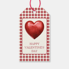 Etiqueta Para Presente Vintage Vermelho e Xadrez Creme Com Coração