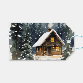 Etiqueta Para Presente Vintage Winter Cabin Watercolor Christmas