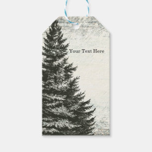 Etiqueta Para Presente Vintage Winter Pine Tree Rustic Wood Casamento Fav