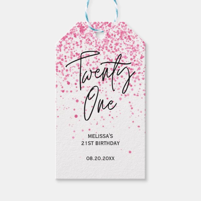Etiqueta Para Presente Vinte e um Aniversário Gliter Rosa Quente (Frente)