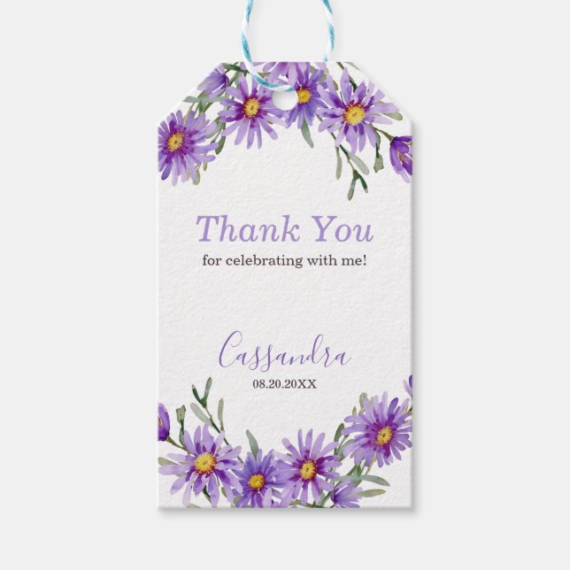 Etiqueta Para Presente Violet Aster Floral Birthday Obrigado (Frente)