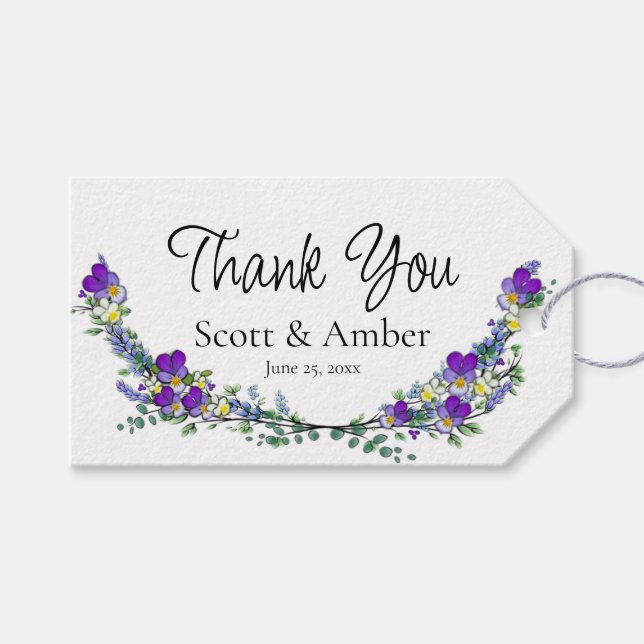 Etiqueta Para Presente Violeta aguarela violeta Lavanda Eucalipto (Frente (horizontal))