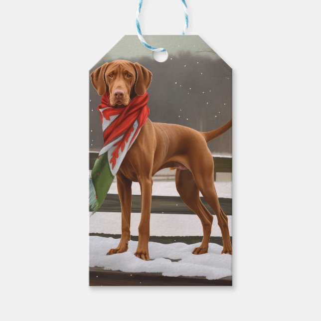 Etiqueta Para Presente Vizsla Dog no Natal da Neve (Frente)