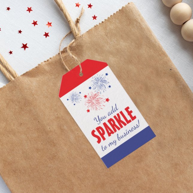 Etiqueta Para Presente Você Adiciona O Sparkle À Minha Empresa (Summer red white and blue pop by tag for real estate and small business marketing)