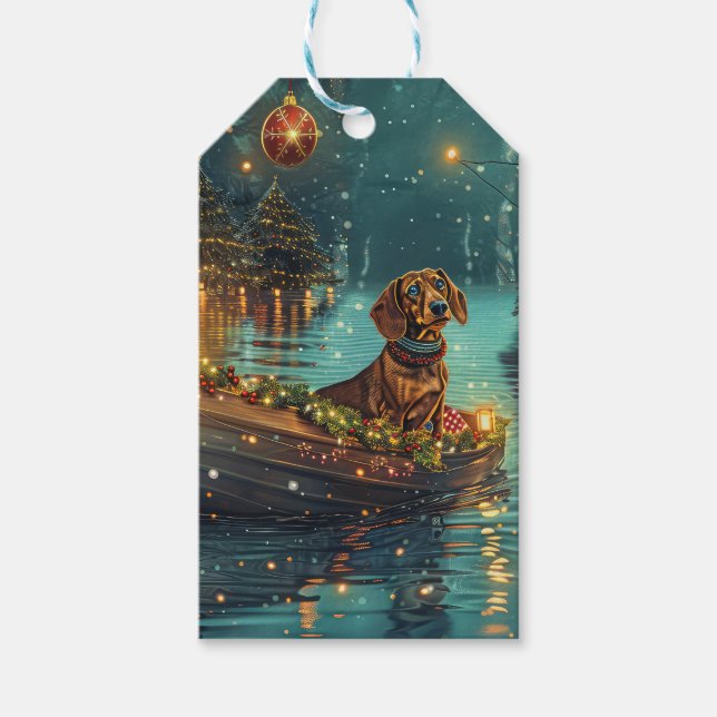 Etiqueta Para Presente Voyage festiva do Natal Dachshund (Frente)
