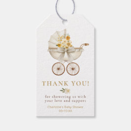 Etiqueta Para Presente Warm Neutral Floral Carriage Baby Shower Thank You