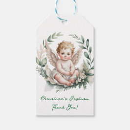 Etiqueta Para Presente Watercolor Angel Wings Baptism Green Thank You