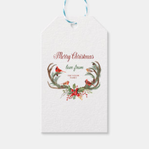 Etiqueta Para Presente Watercolor Antler Reindeer Cardinal Natal