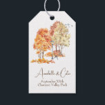 Etiqueta Para Presente Watercolor Autumn no Park Wedding<br><div class="desc">Estas etiquetas de presentes de casamento inspiradas no romântico Fall têm uma imagem em estilo aquoso de um parque. Árvores Douradas e laranjeiras com folhas caídas criam uma cobertura sobre uma bancada confortável do parque e uma lamparina branca de rua. Folhas coloridas são aninhadas debaixo das árvores para fazer uma...</div>