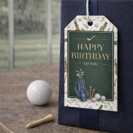 Etiqueta Para Presente Watercolor Blue Green Golf Pattern Happy Birthday