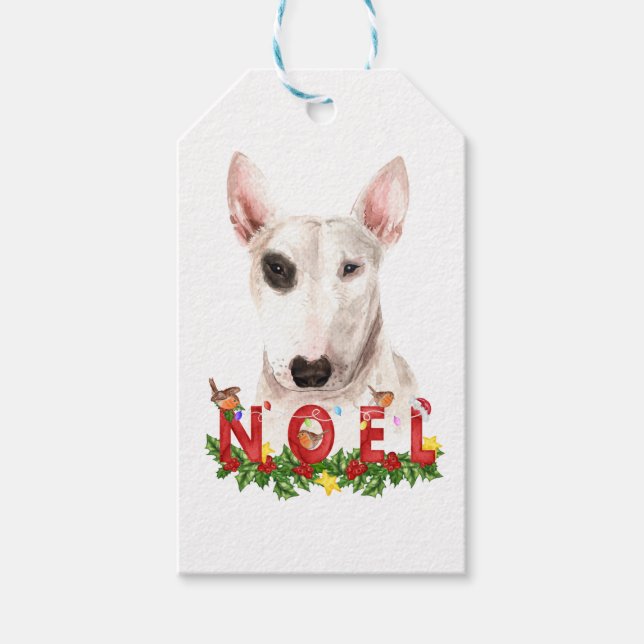 Etiqueta Para Presente Watercolor Bull Terrier Noel Natal (Frente)