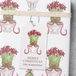 Etiqueta Para Presente Watercolor Burgundy Amaryllis Natal