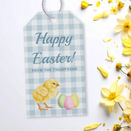 Etiqueta Para Presente Watercolor Chick And Eggs On Blue Happy Easter