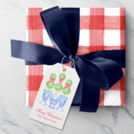 Etiqueta Para Presente Watercolor Chinoiserie Arco de Natal Topiary