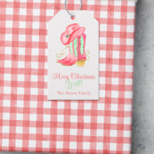 Etiqueta Para Presente Watercolor Christmas Boots Monogramas Crest Foto