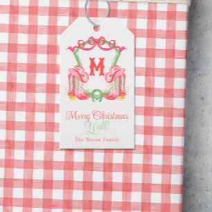 Etiqueta Para Presente Watercolor Christmas Boots Monogramas Crest Foto