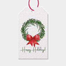 Etiqueta Para Presente Watercolor Christmas Wreath with Bow Gift Tag