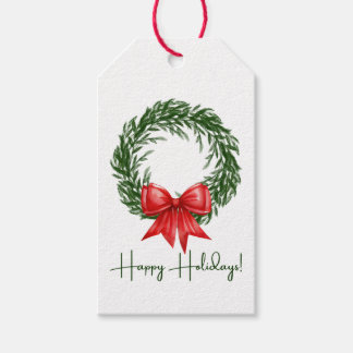 Etiqueta Para Presente Watercolor Christmas Wreath with Bow Gift Tag 