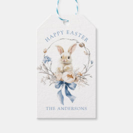 Etiqueta Para Presente Watercolor Cute Bunny Blue Bow Spring