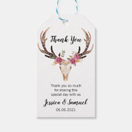Etiqueta Para Presente Watercolor Deer Antlers Bohemian Casamento Obrigad