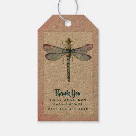 Etiqueta Para Presente Watercolor DRAGONFLY Obrigado Chá de fraldas PinkB