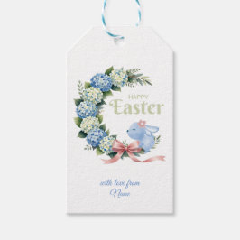 Etiqueta Para Presente Watercolor Easter Hydrangea Wreath Cute Bunny