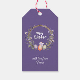 Etiqueta Para Presente Watercolor Easter Lavender Wreath Eggs Cute Bunny