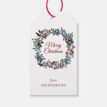 Watercolor Evergreen Red Blue Berries Wreath