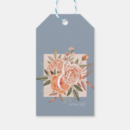 Etiqueta Para Presente Watercolor Floral Peach Rosas Dusty Blue Weding