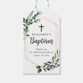 Etiqueta Para Presente Watercolor Foliage Foliage Dourada Baptism Gift Ta