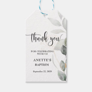 Etiqueta Para Presente Watercolor Greenery Baptism