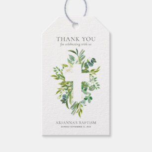 Etiqueta Para Presente Watercolor Greenery Floral Cross Baptism