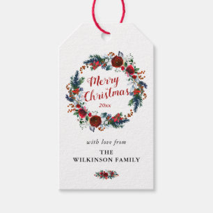 Etiqueta Para Presente Watercolor Holiday Christmas Wreath