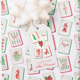 Etiqueta Para Presente Watercolor Mahjong Red & Green Christmas Tiles