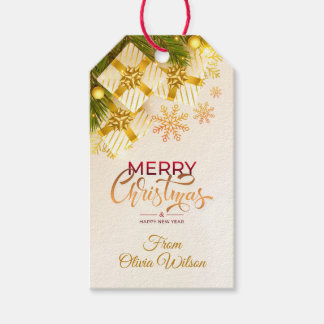 Etiqueta Para Presente Watercolor Modern Merry Christmas, Gold & Burgundy